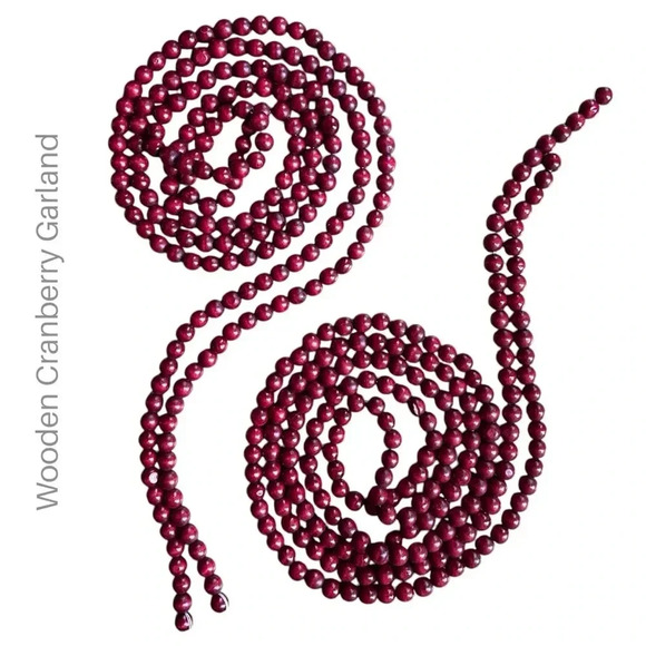WOODEN BEAD GARLANDS CRANBERRY RED LOT OF 2 - Picture 1 of 3